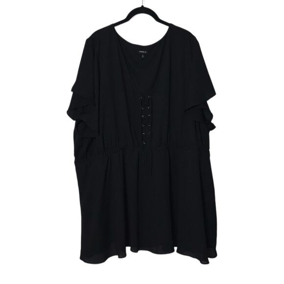 Torrid Black Babydoll Georgette Lace-Up Blouse Lace Front Tie Woman's Size 5X - Picture 4 of 16